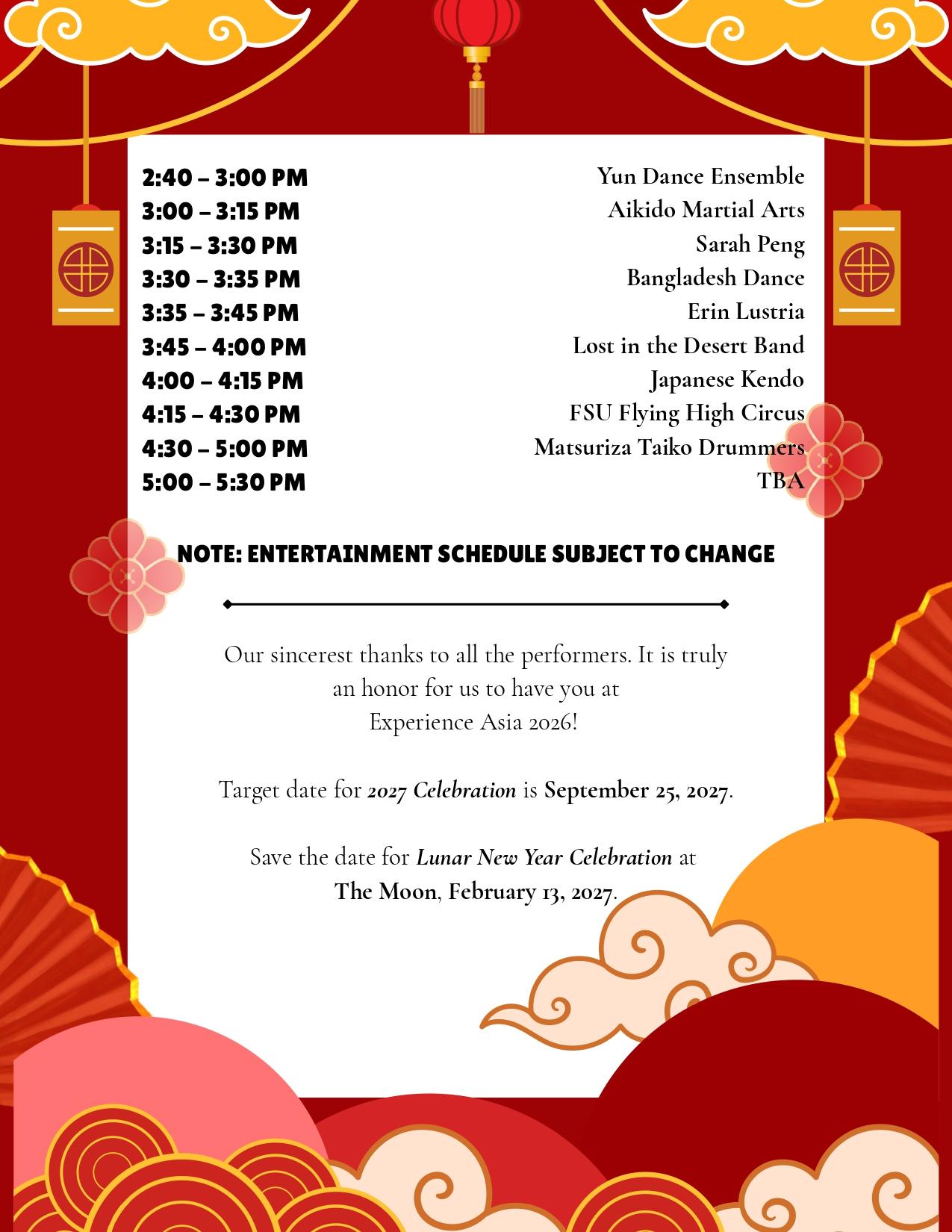 Experience Asia 2026 Schedule Page 2
